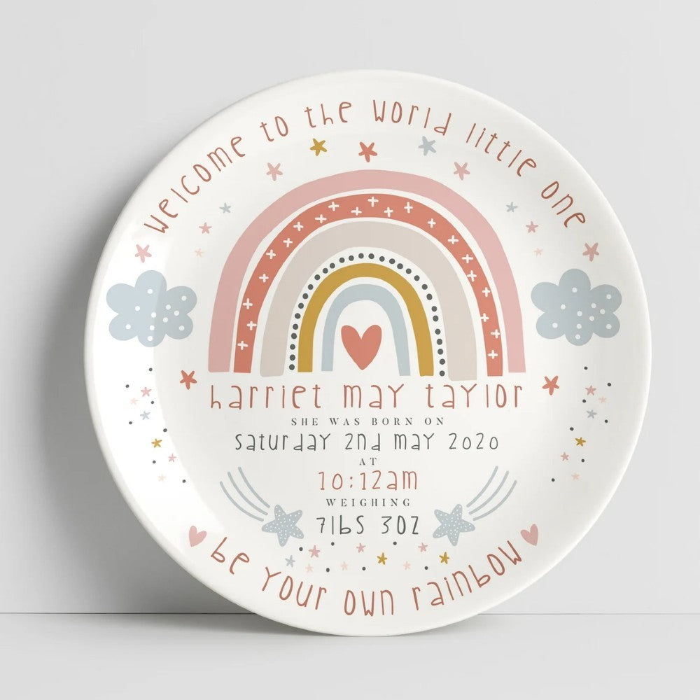 personalized baby girl plate - rainbow
