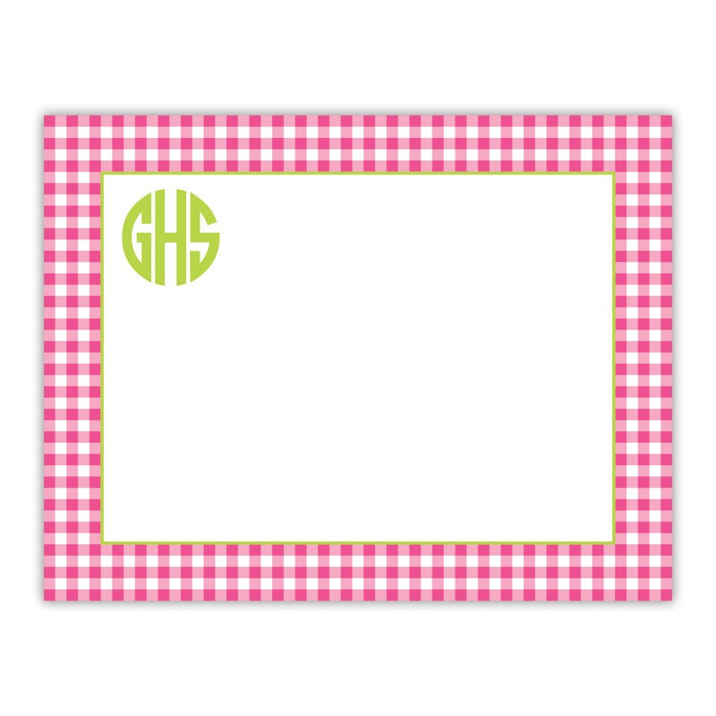 boatman geller gingham raspberry small flat notecard