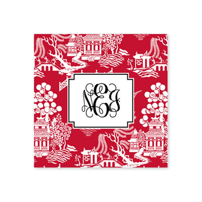 chinoiserie red square paper coaster set of 50