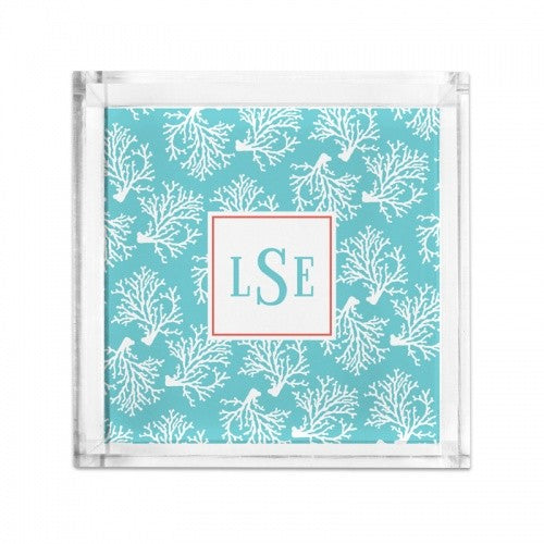 Lucite Tray Petite Coral Repeat Teal
