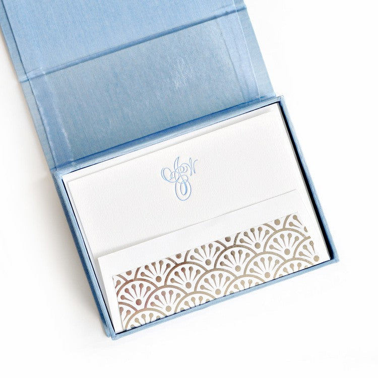 petite light blue silk stationery box - p12