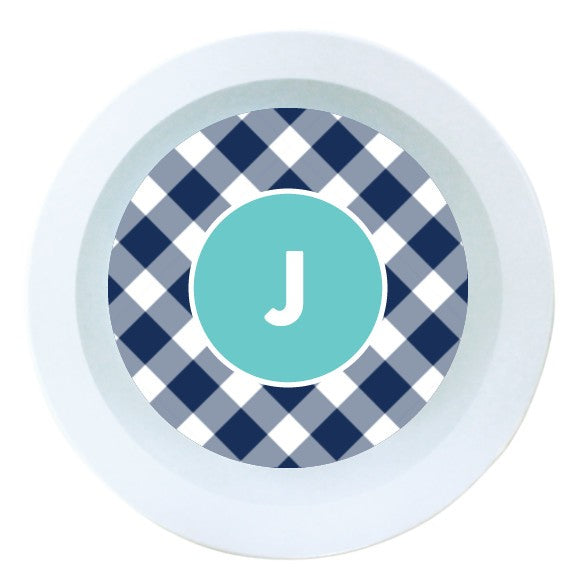 Navy Gingham Melamine Round Bowl
