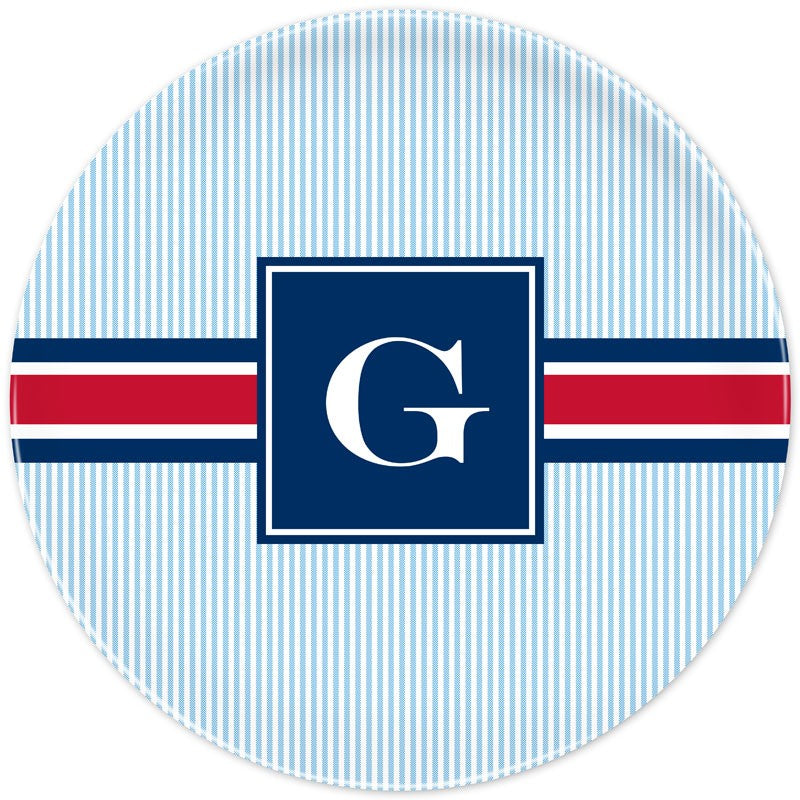 boatman geller seersucker band red & navy plate