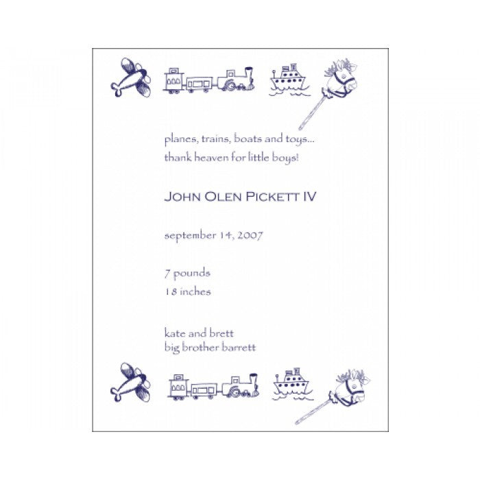 flat print baby announcement - plane & train