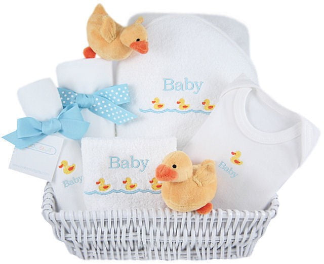 luxury baby gift basket - yellow ducks