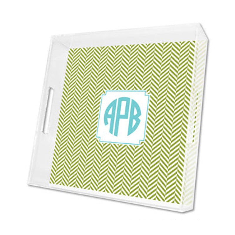 herringbone jungle lucite tray - square
