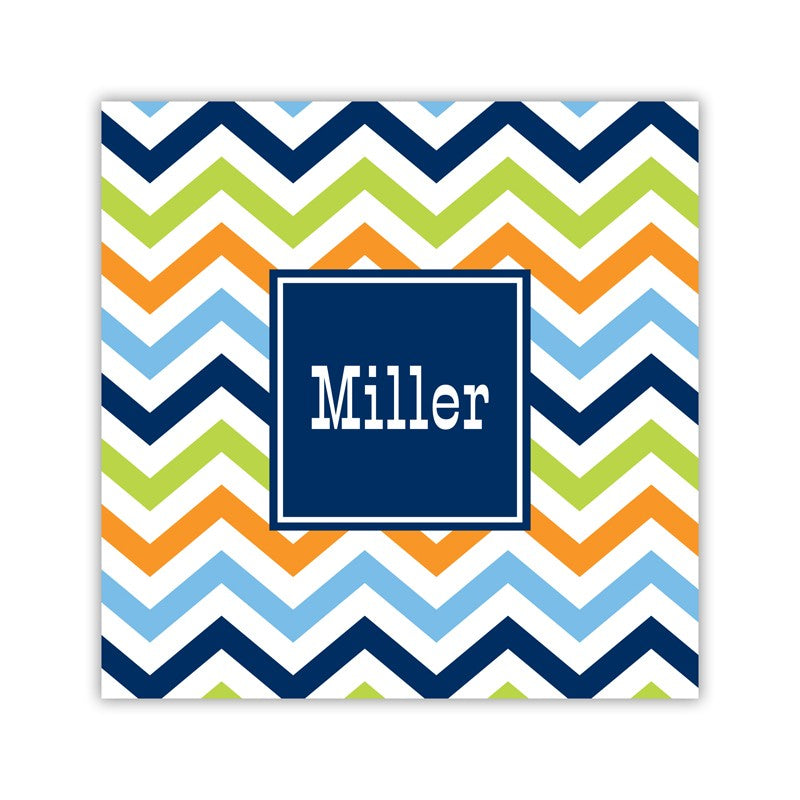 chevron blue, orange & lime square paper coaster set of 50