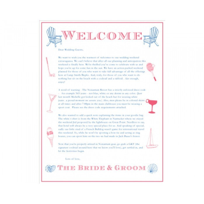 michelle & jed welcome letter card
