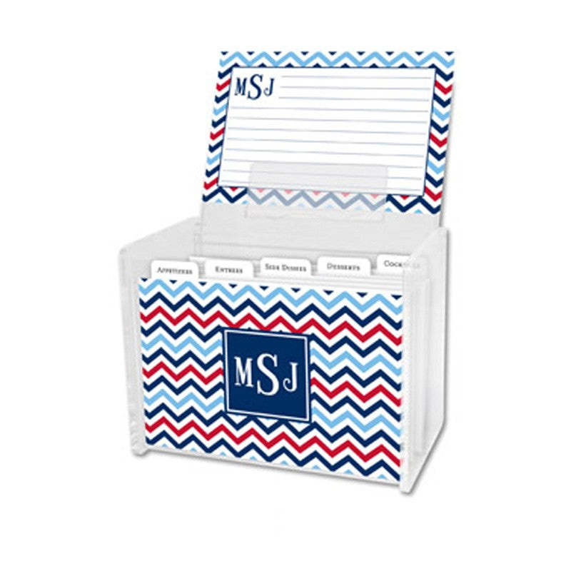 boatman geller chevron blue & red recipe box