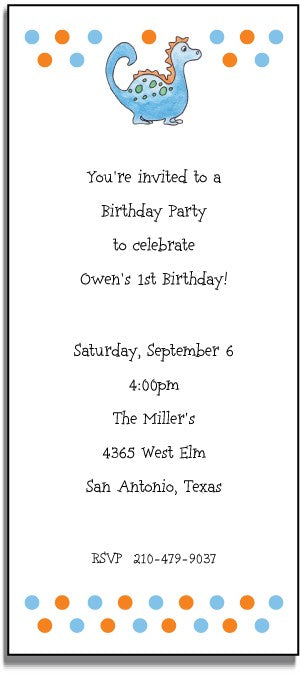 personalized invitations blue dinosaur
