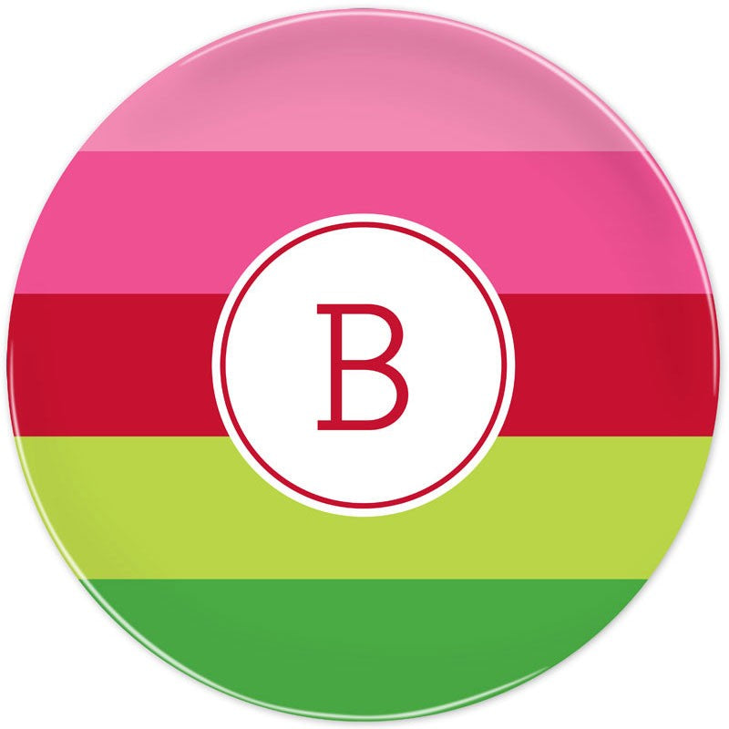boatman geller bold stripe pink & green plate