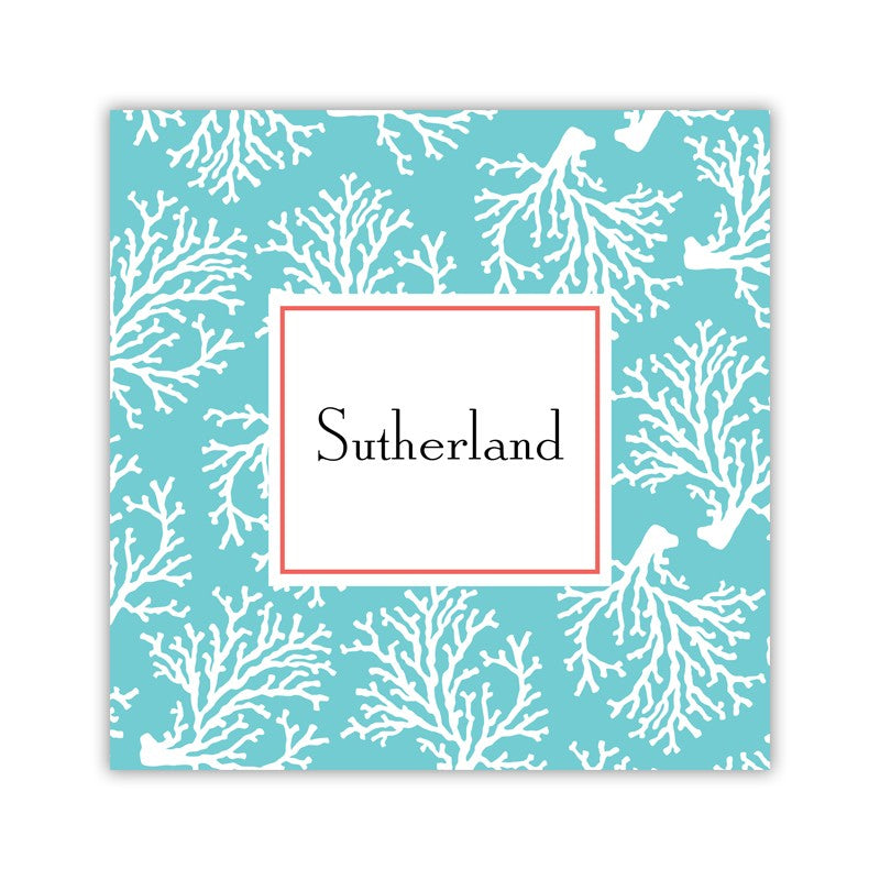 coral repeat teal square paper coaster set of 50