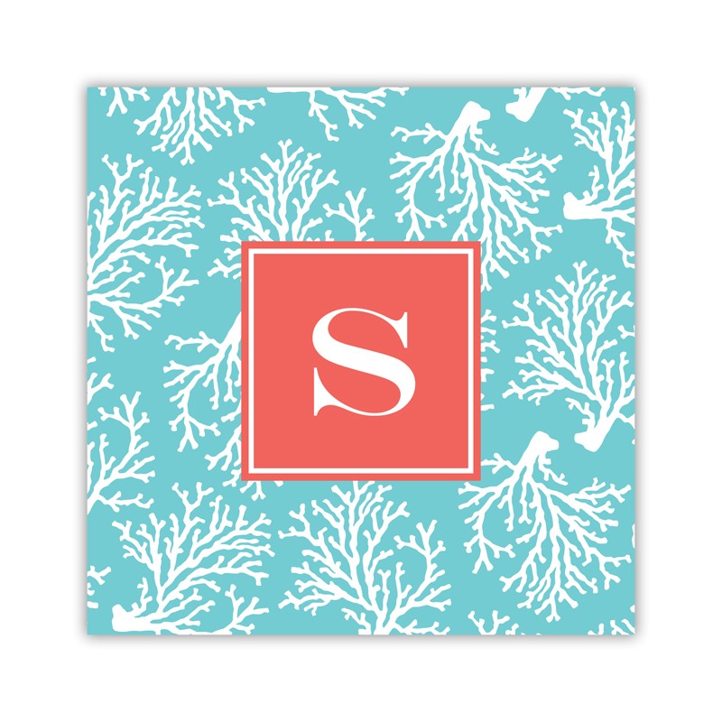 coral repeat teal square paper coaster set of 50