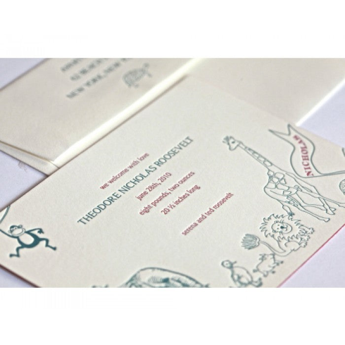 letterpress zoo baby announcement - nicholas