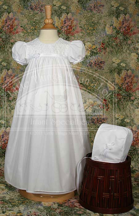 nylon tricot christening gown with embroidered bodice - 25"