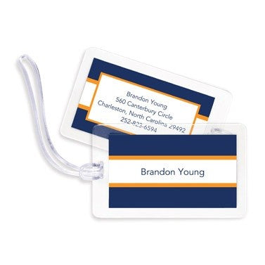 boatman geller stripe navy & tangerine bag tags