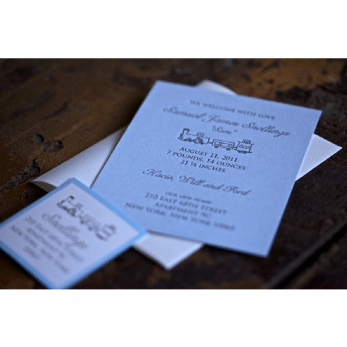letterpress train baby announcement - samuel