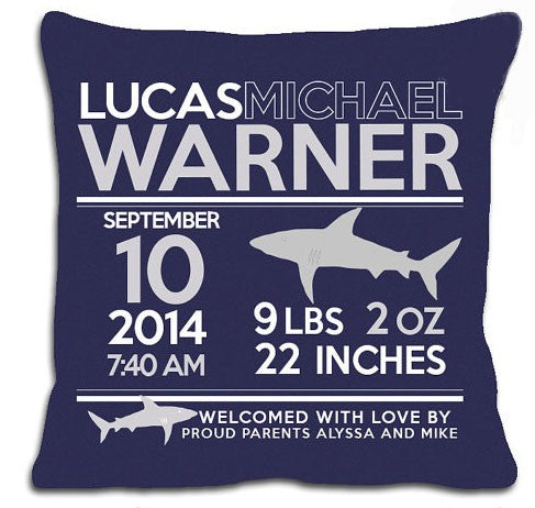 birth announcement new baby shark pillow (dark)