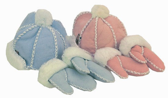 sheepskin hat and mittens set