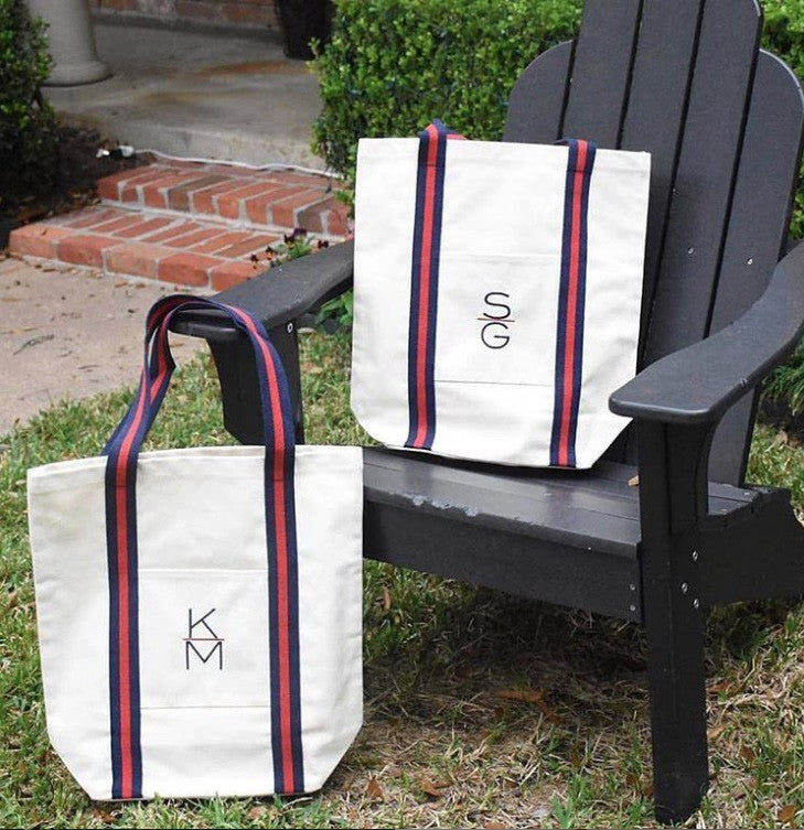 navy red stripe shopper tote