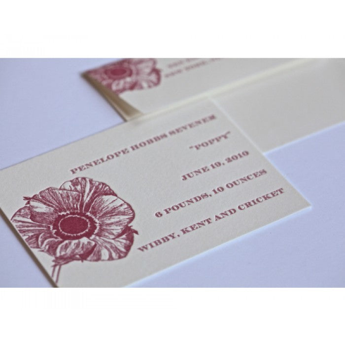letterpress flower baby announcement - poppy