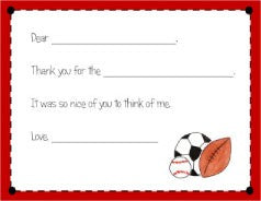 personalized thank you notes sports fan fill-in thank you