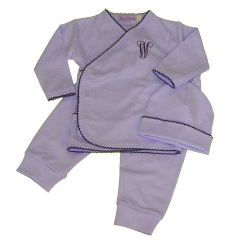 take me home 3 piece set in blue with navy picot trim