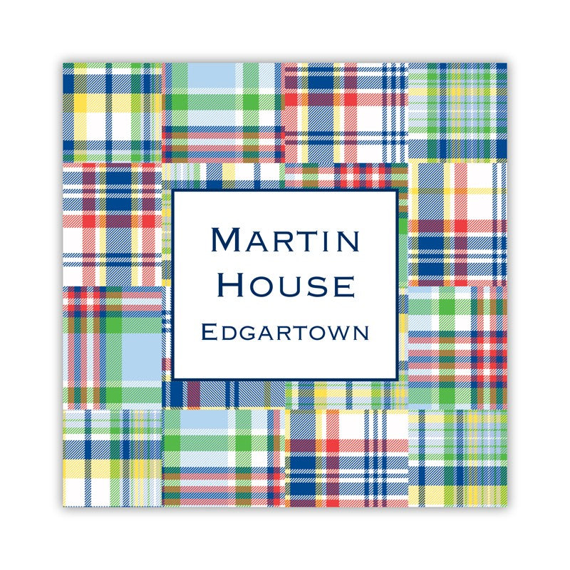 madras patch blue square paper coaster set of 50