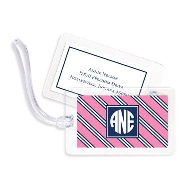 boatman geller repp tie pink & navy bag tags