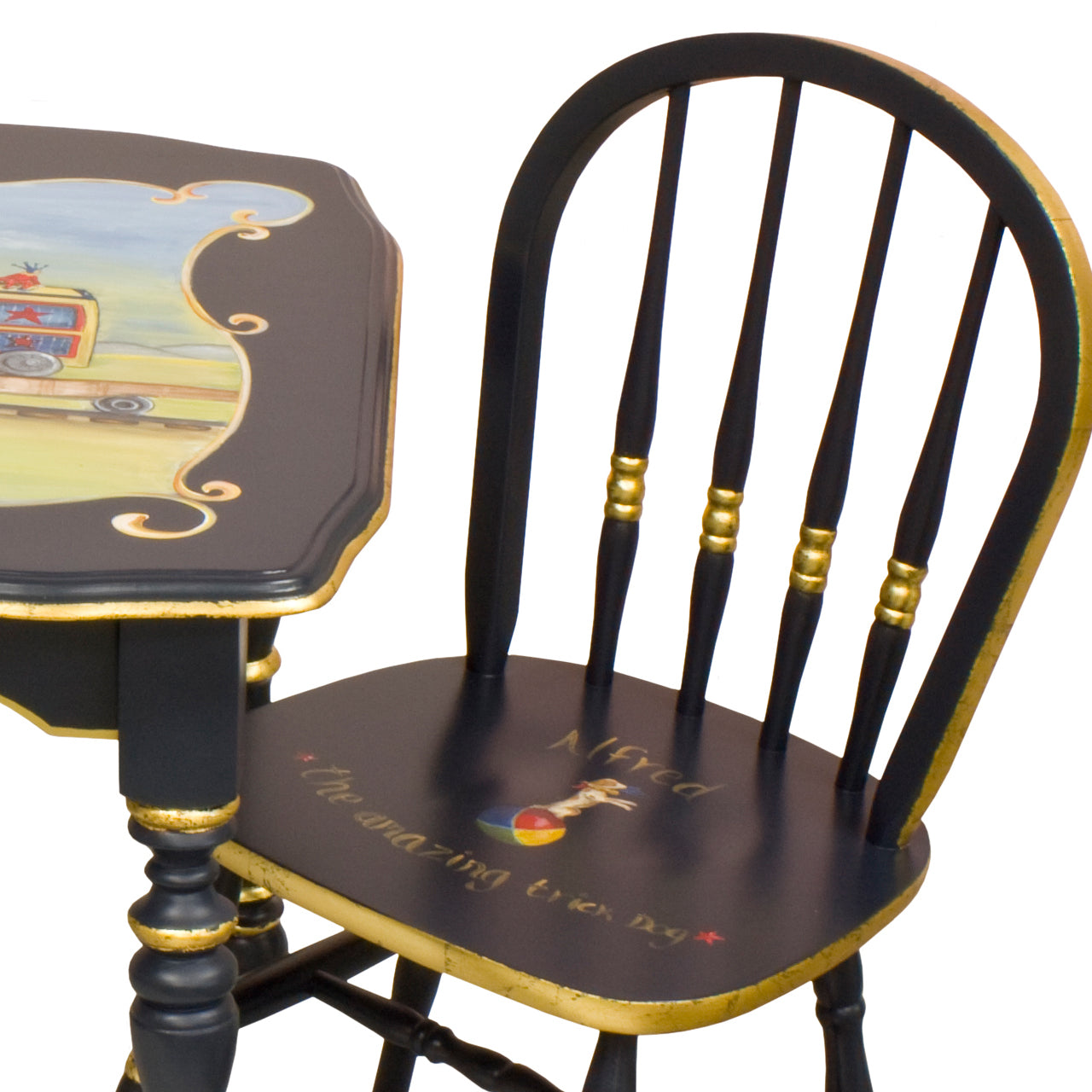 Vintage Play Table and Chair Set Navy And Gold Gilding Circus