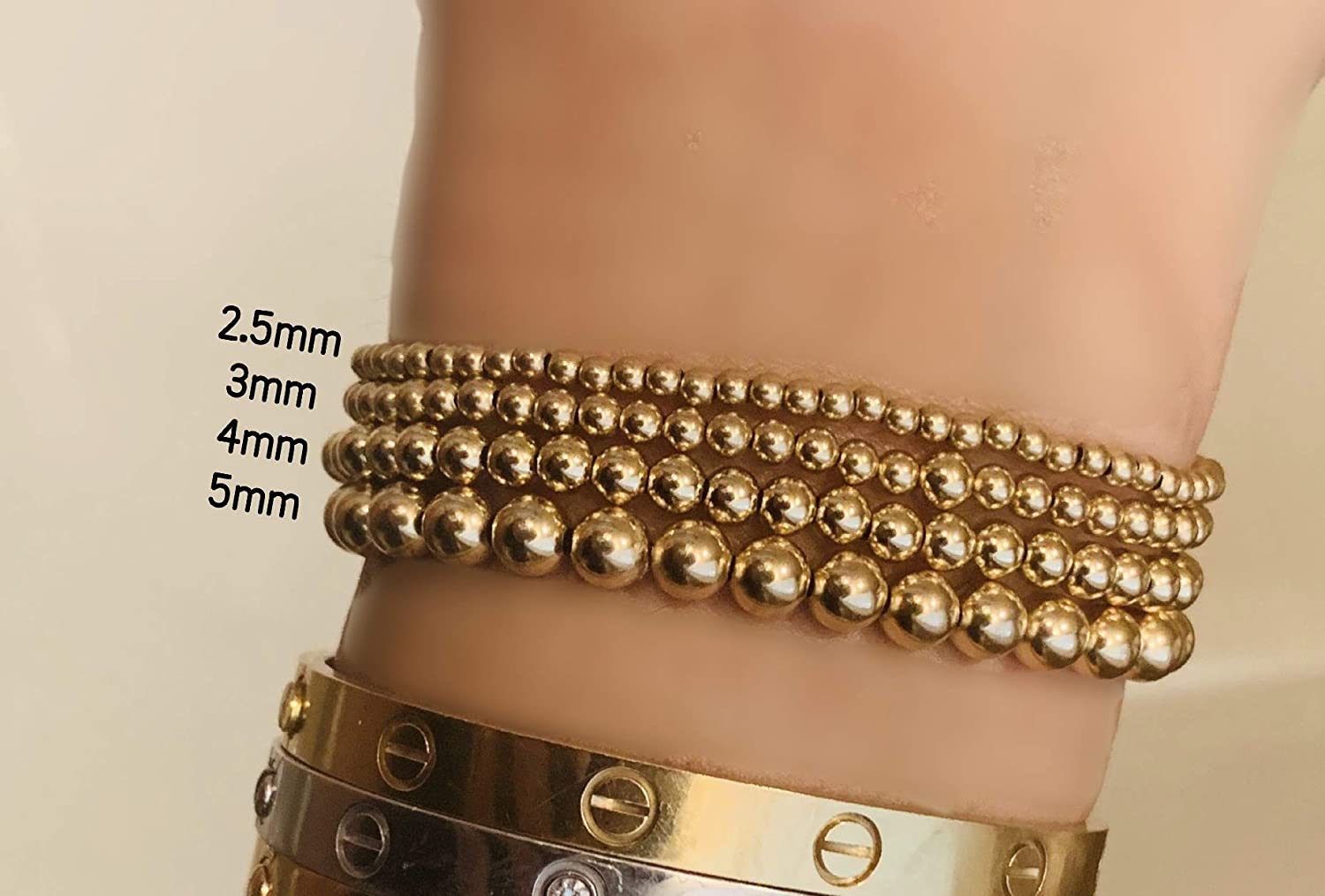 14k gold carolina beaded bracelet stack