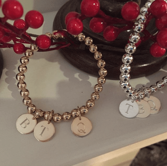 14kt gold filled bead bracelet with letter charm
