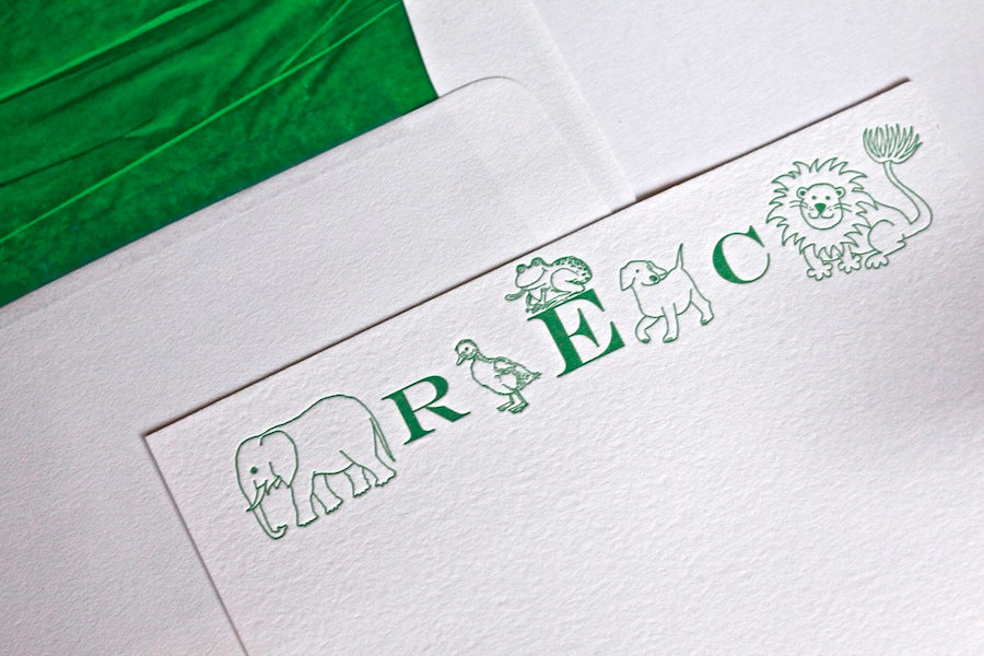 animal monogram kids stationery