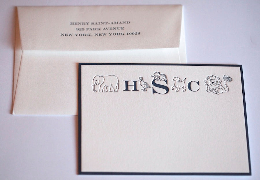 animal monogram kids stationery