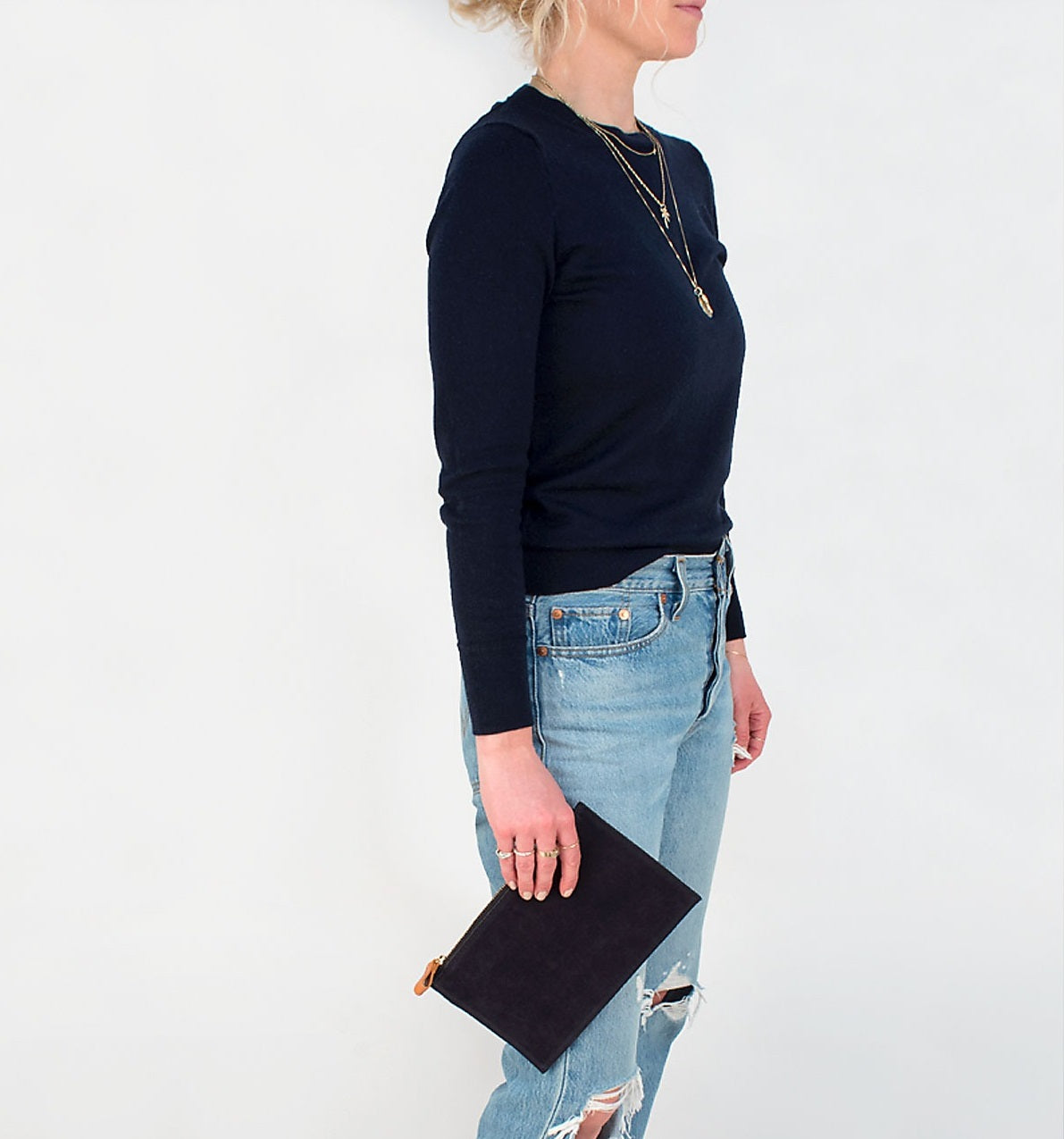medium suede clutch