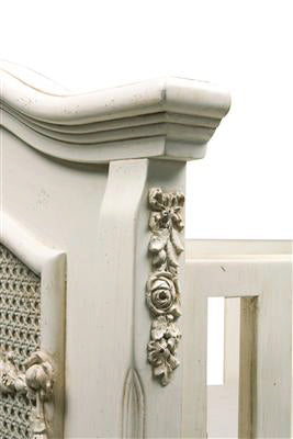 cherubini crib with appliqued moulding and caning