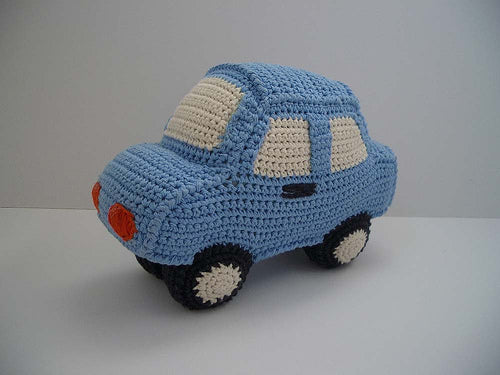 crocheted rattle car - lime green