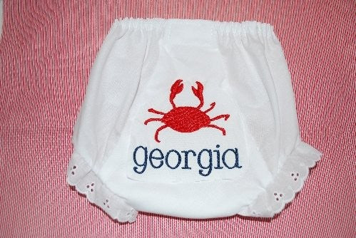 embroidered crab name monogrammed bloomer diaper cover