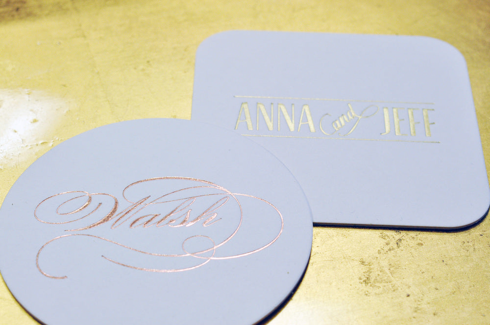 foil stamped ivory coasters