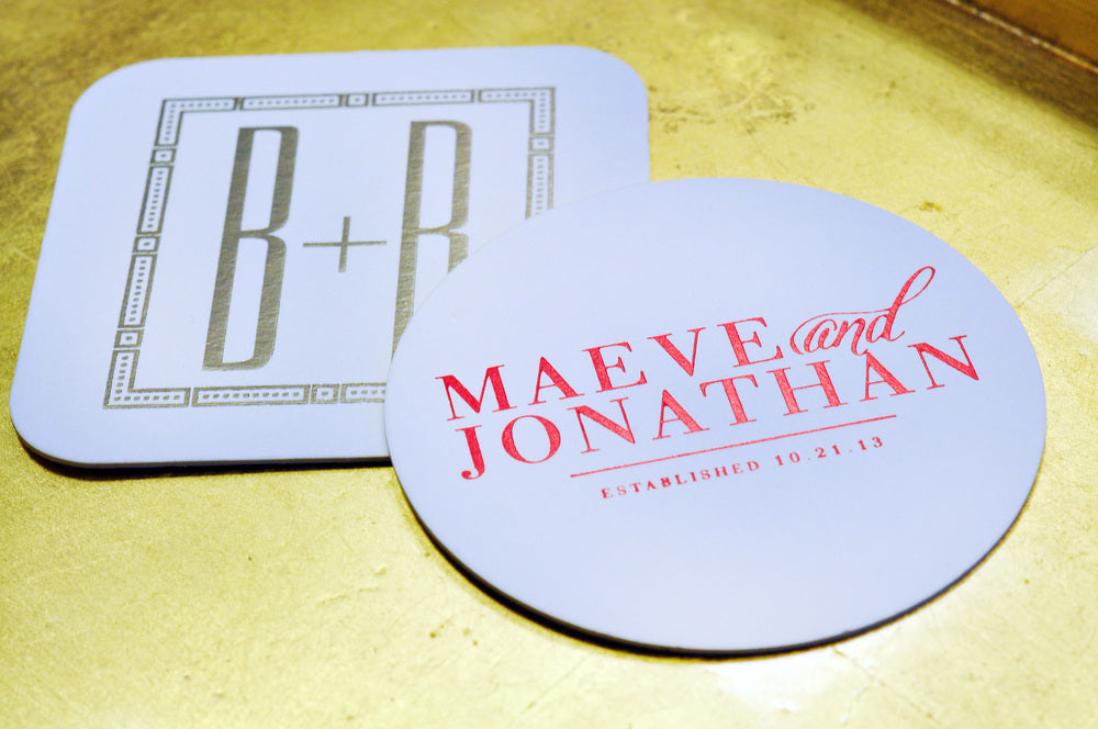foil stamped ivory coasters