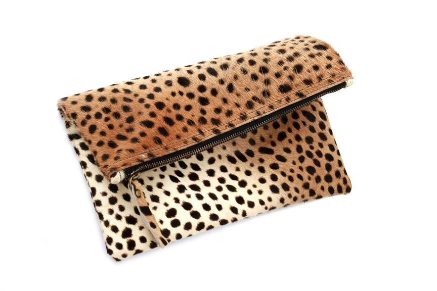 leopard printed foldover clutch