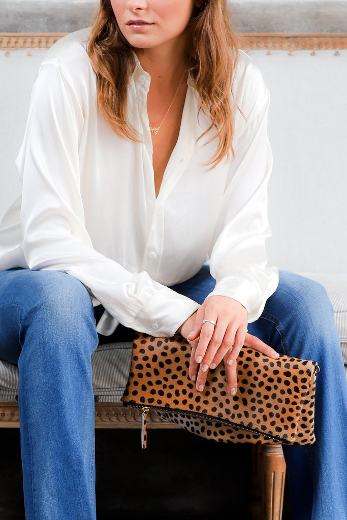 leopard printed foldover clutch