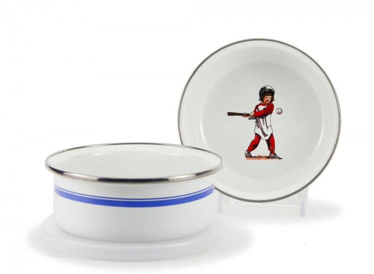 golden rabbit baseball boys dish set
