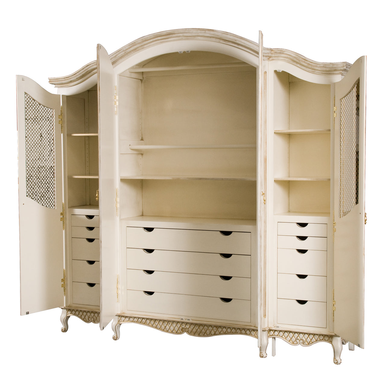 grand three piece breakfront armoire