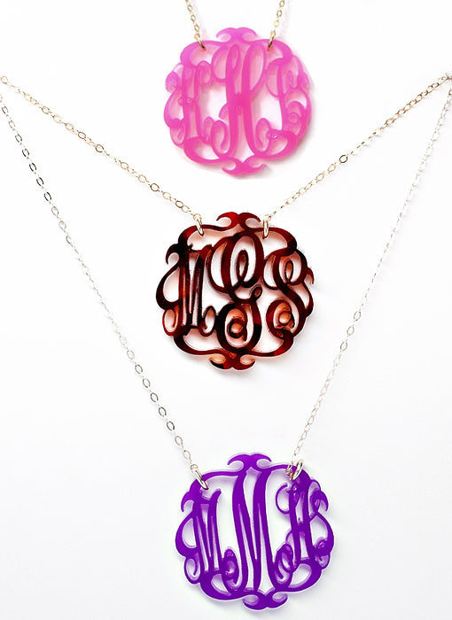 acrylic script monogram necklace by moon and lola