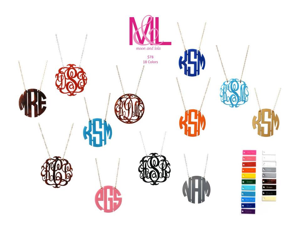 acrylic script monogram necklace by moon and lola