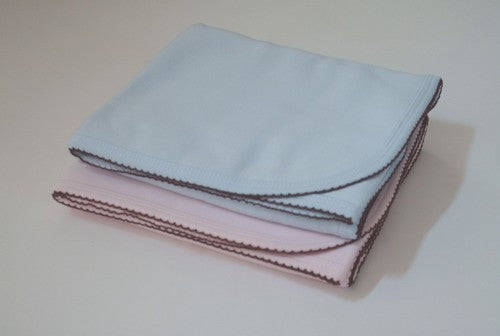 take me home 3 piece set in blue with brown picot trim