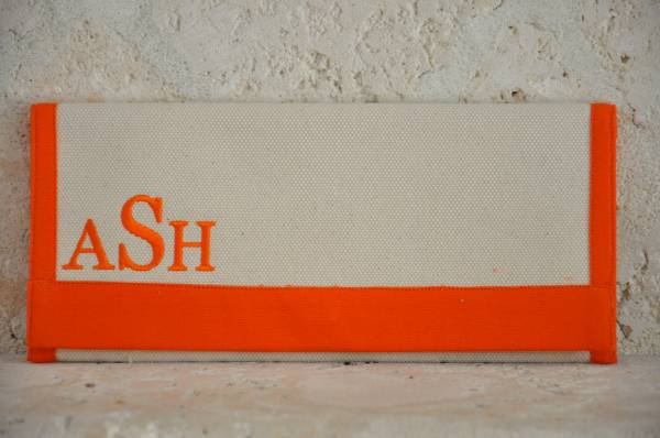 natural canvas border clutch