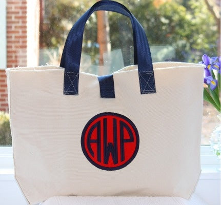 canvas cole beach bag with applique