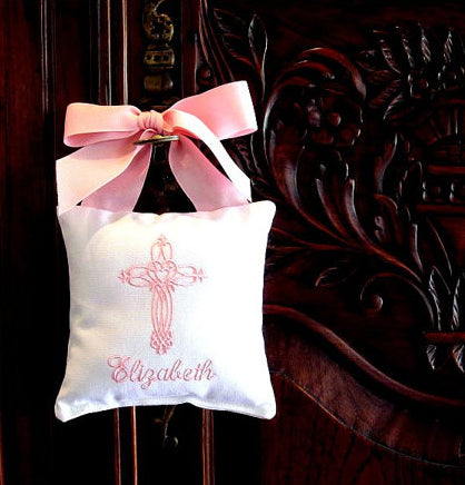 cross monogrammed doorknob pillow - unavailable